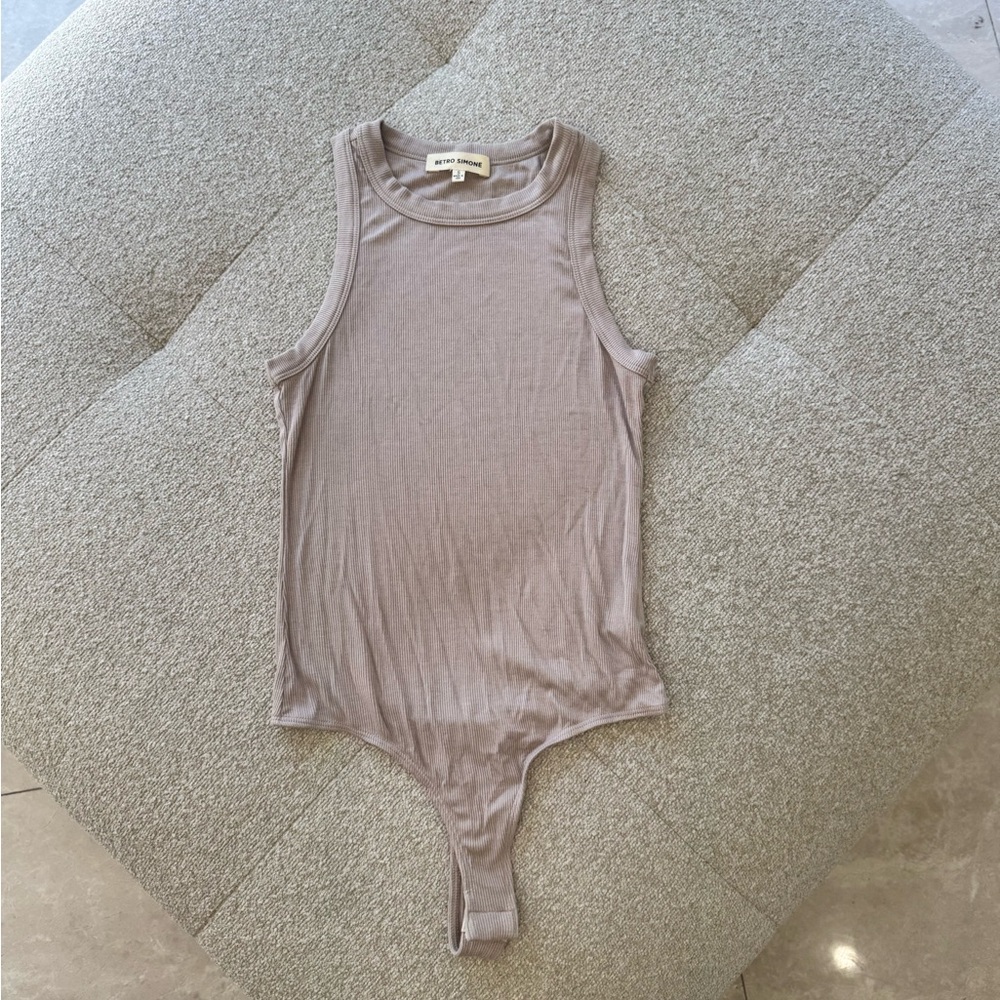 Betro Simone Ribbed Tank Thong Bodysuit Size Small Taupe